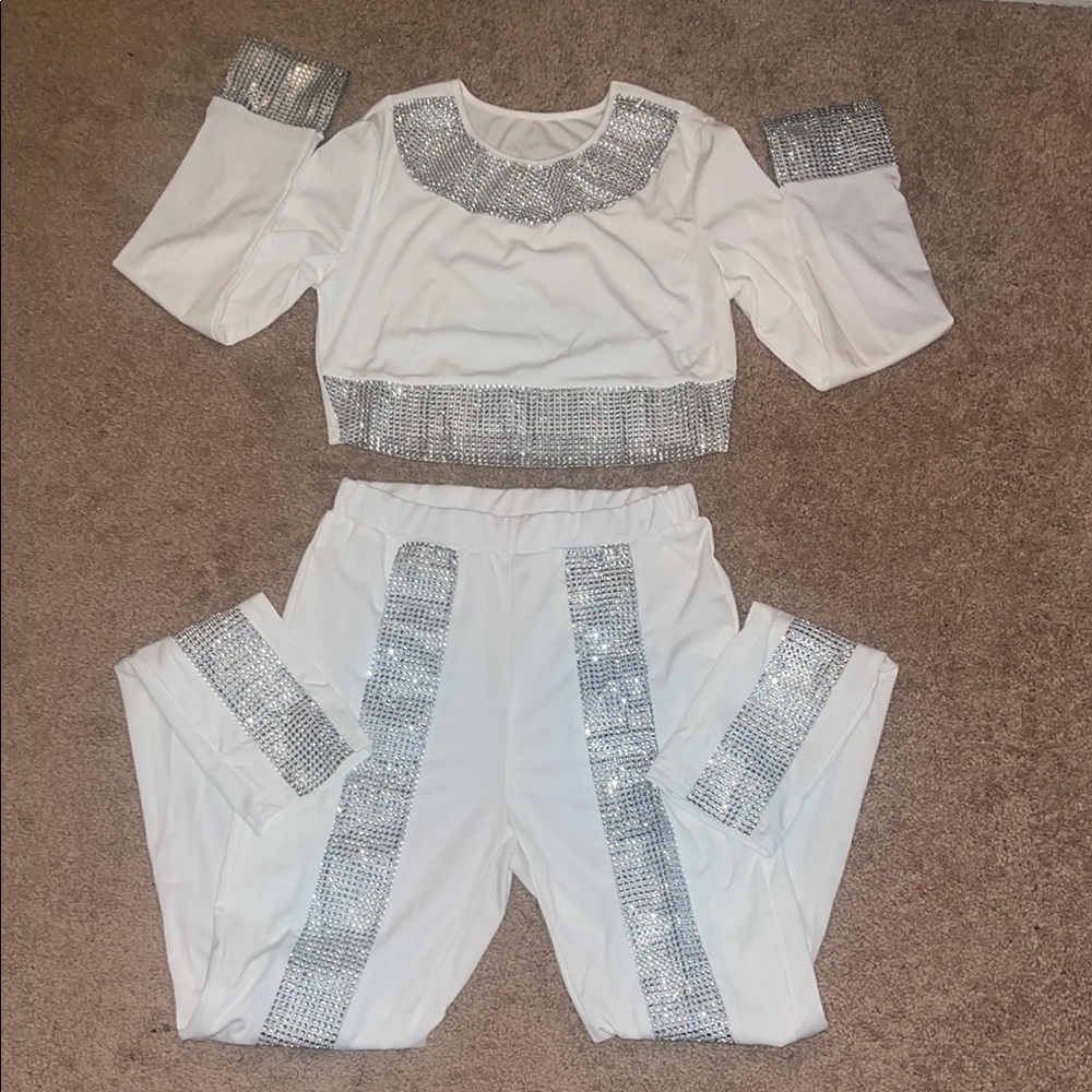 White and Silver Sequin Two-Piece Set